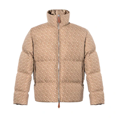 Burberry FW22 Logo Print Puffer Jacket Warm High Collar Beige Brown 80585421