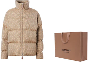 Cheap Burberry FW22 Jaket Puffer Logo Cetak Kolar Tinggi Beige Coklat. 80585421