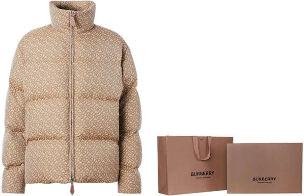 Burberry FW22 Logo Print Puffer Jacket Warm High Collar Beige Brown 80585421 1