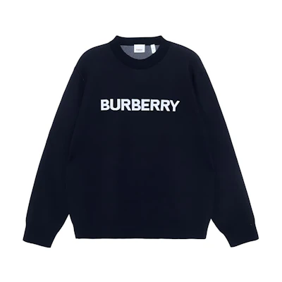 Burberry FW22 Logo Wool-Cotton Oversized Knit Sweater Dark Blue 80636551