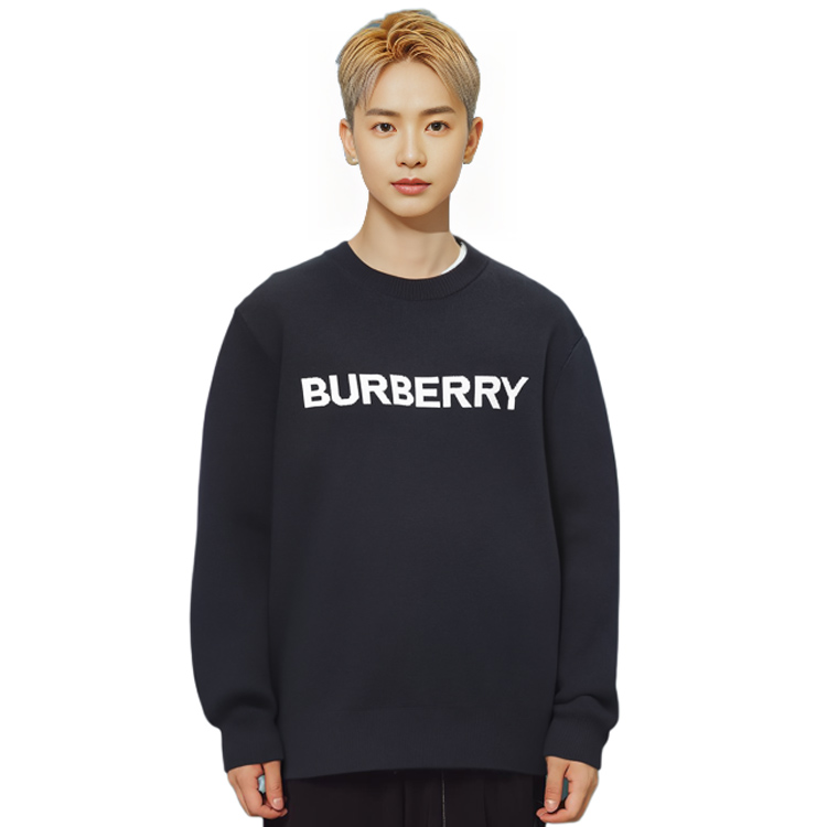 Shop Burberry FW22 Logo Wool-Cotton Oversized Knit Sweater  Dark Blue 80636551