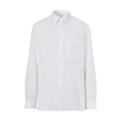 Burberry FW22 Oak Leaf Embroidered Long Sleeve Shirt White 80648741