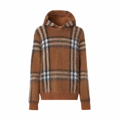 Burberry FW22 Plaid Hoodie Brown Pull-Over Long Sleeve Sweatshirt. 80636431