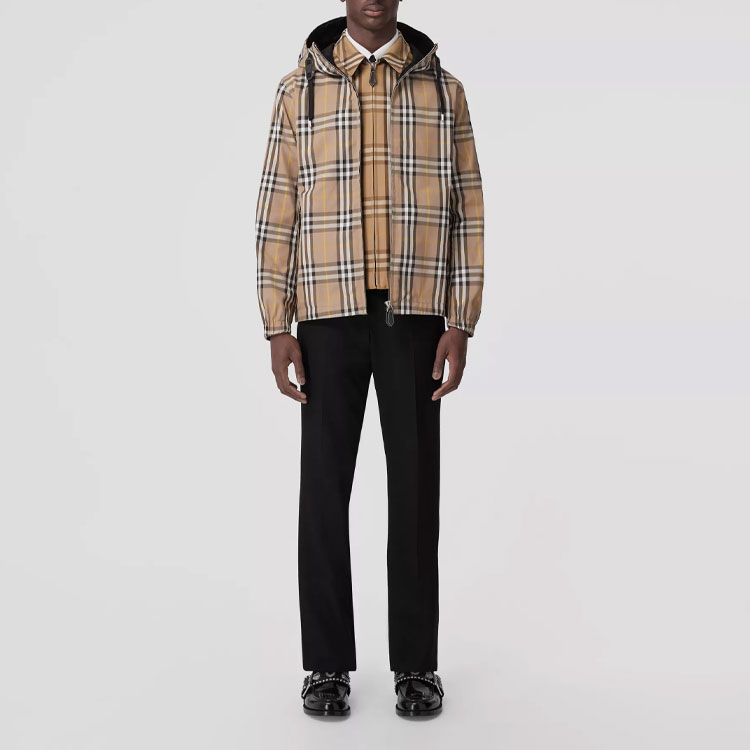 Purchase Burberry FW22 Reversible Check Hooded Jacket Khaki Men’s Spring Edition 80544811