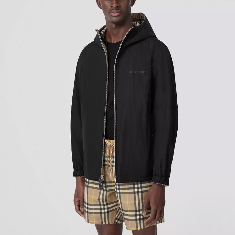 Details for Burberry FW22 Reversible Check Hooded Jacket Khaki Men’s Spring Edition 80544811