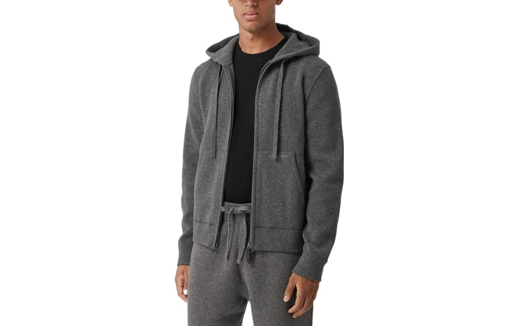 Burberry FW22 Solid Color Hoodie Zip-Up Jacket Grey 80608521