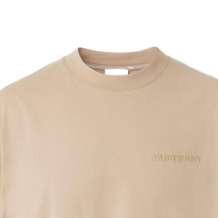 Shop Burberry FW22 純色標誌印花圓領短袖T恤 卡其色 T恤 80651691