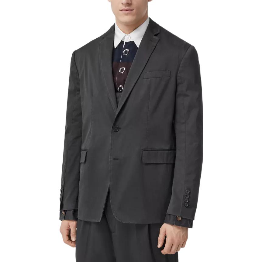 Shop Burberry FW22 Solid Color Single-Breasted Blazer  Dark Gray 80610671