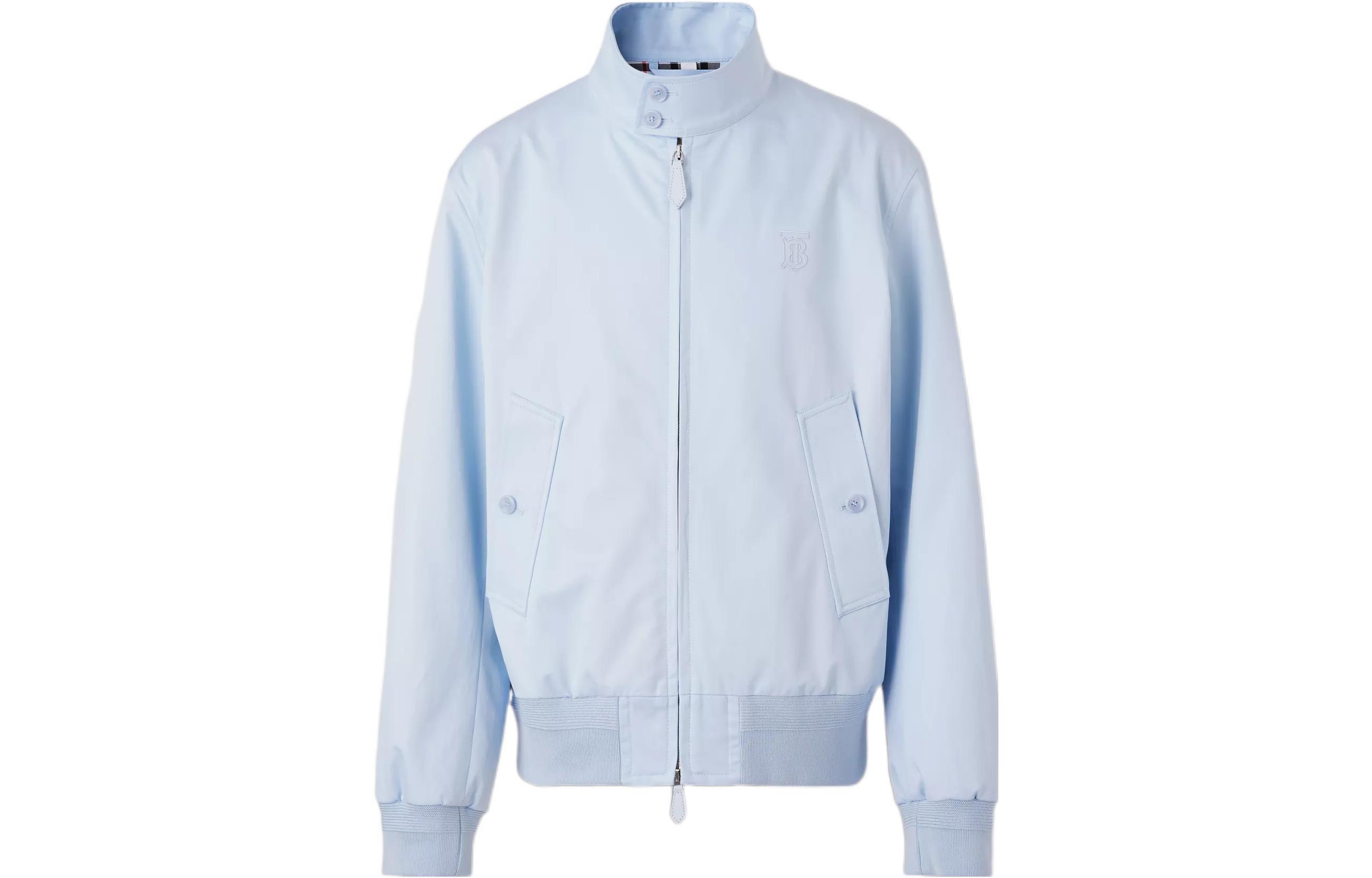 Burberry FW22 Solid Color Zip-Up Long-Sleeve Jacket Sky Blue () 80513681