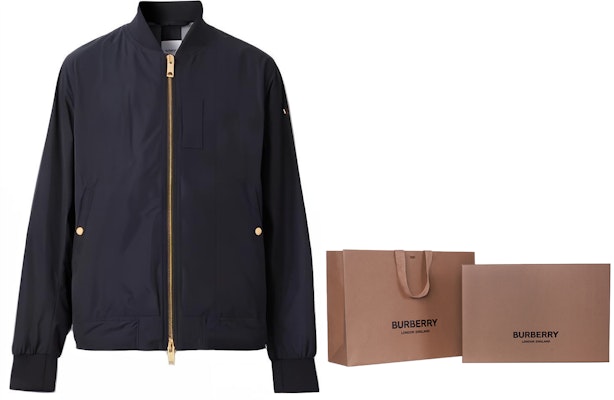 Burberry FW22 Solid Logo Collar Bomber Jacket Navy Blue Fashion. 80616501 1