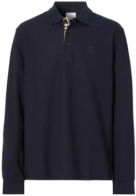 Burberry FW22 Solid Logo Embroidered Long Sleeve Polo Shirt Men Navy Blue 80602891 Buy Burberry FW22 Solid Logo Embroidered Long Sleeve Polo Shirt Men Navy Blue 80602891