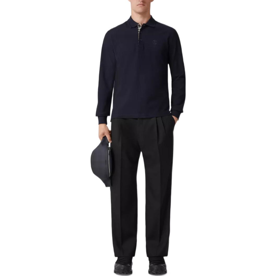 Lookbook Burberry FW22 Solid Logo Embroidered Long Sleeve Polo Shirt Men Navy Blue 80602891