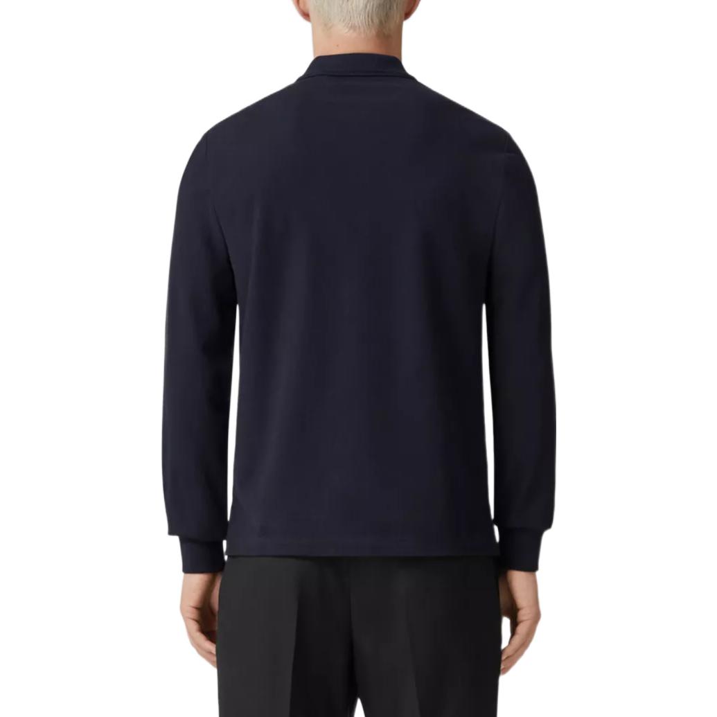 Shop Burberry FW22 Solid Logo Embroidered Long Sleeve Polo Shirt Men Navy Blue 80602891