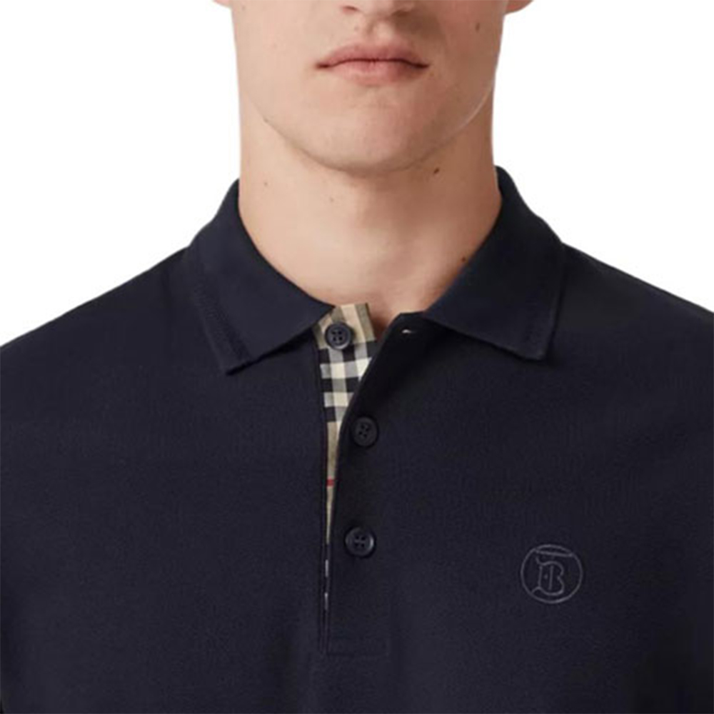 Purchase Burberry FW22 Solid Logo Embroidered Long Sleeve Polo Shirt Men Navy Blue 80602891