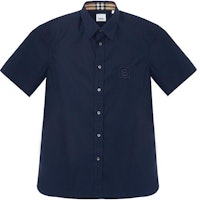 Burberry FW22 Solid Logo Embroidered Single-Breasted Navy Shirt. 80618621 Burberry FW22 Solid Logo Embroidered Single-Breasted Navy Shirt. 80618621