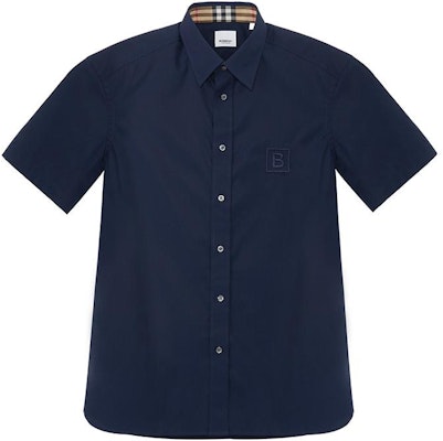 Burberry FW22 Solid Logo Embroidered Single-Breasted Navy Shirt. 80618621 Buy Burberry FW22 Solid Logo Embroidered Single-Breasted Navy Shirt. 80618621