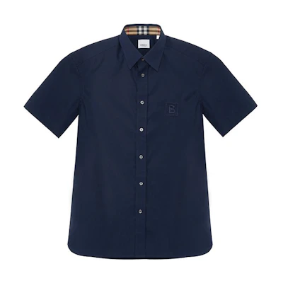Burberry FW22 Solid Logo Embroidered Single-Breasted Navy Shirt. 80618621