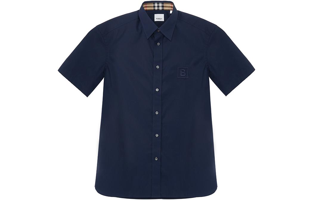 Order Burberry FW22 Solid Logo Embroidered Single-Breasted  Navy Shirt. 80618621