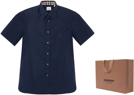 Burberry FW22 Solid Logo Embroidered Single-Breasted Navy Shirt. 80618621 Shop Burberry FW22 Solid Logo Embroidered Single-Breasted Navy Shirt. 80618621