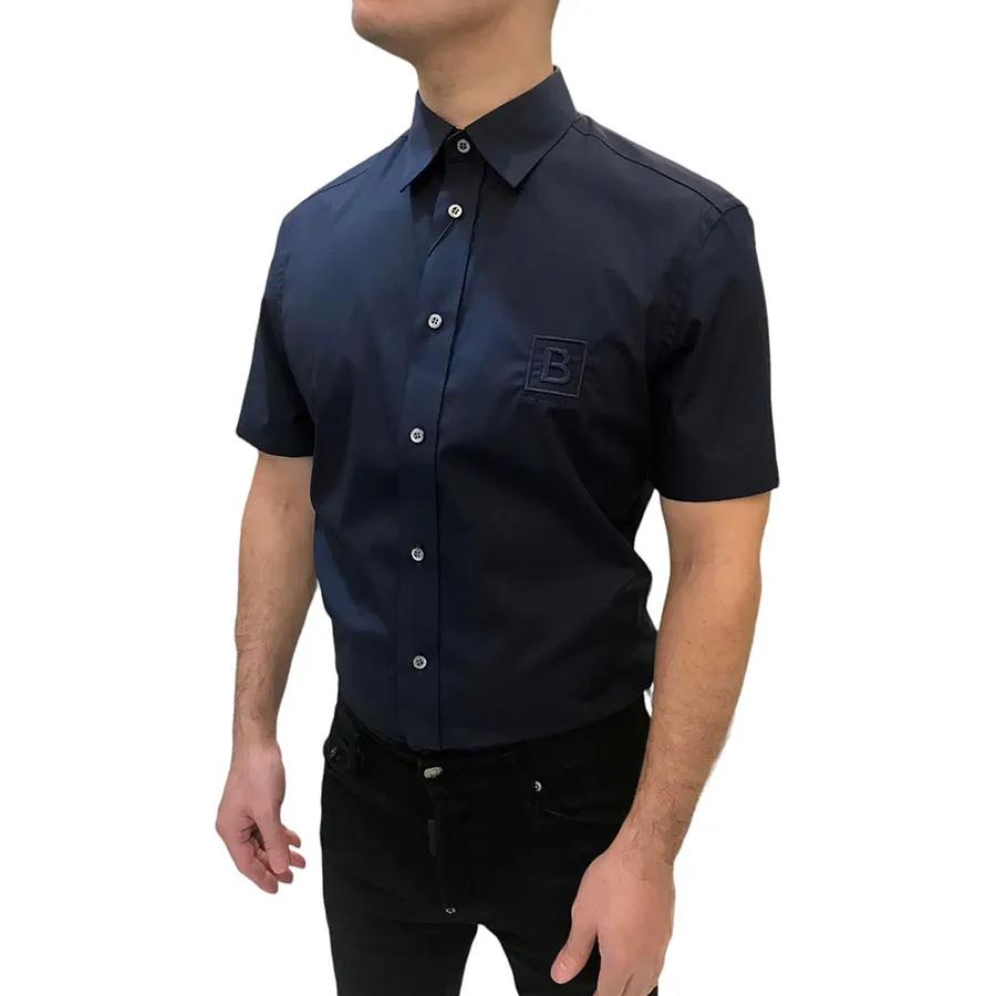 Details for Burberry FW22 Solid Logo Embroidered Single-Breasted  Navy Shirt. 80618621