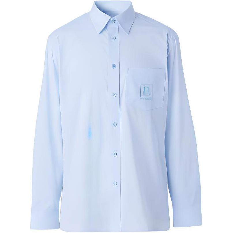 Burberry FW22 Solid Logo Pointed Collar Long Sleeve Shirt Blue 80618591