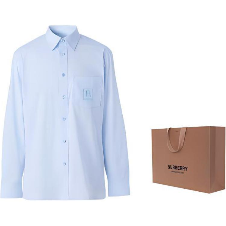 Cheap 버버리 FW22 솔리드 로고 포인티드 칼라 긴팔 셔츠 블루 80618591