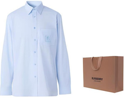 버버리 FW22 솔리드 로고 포인티드 칼라 긴팔 셔츠 블루 80618591 Cheap 버버리 FW22 솔리드 로고 포인티드 칼라 긴팔 셔츠 블루 80618591