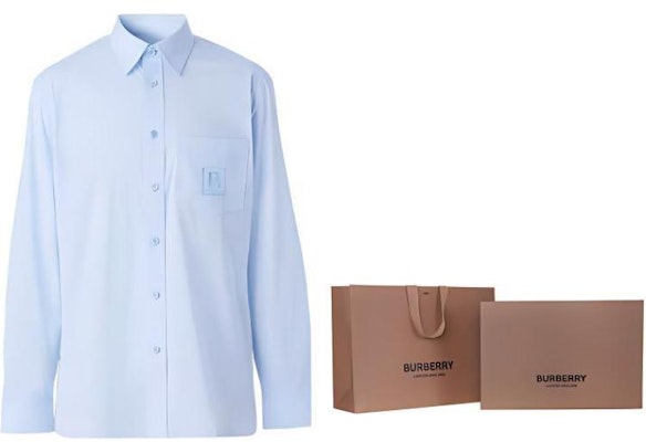 버버리 FW22 솔리드 로고 포인티드 칼라 긴팔 셔츠 블루 80618591 1