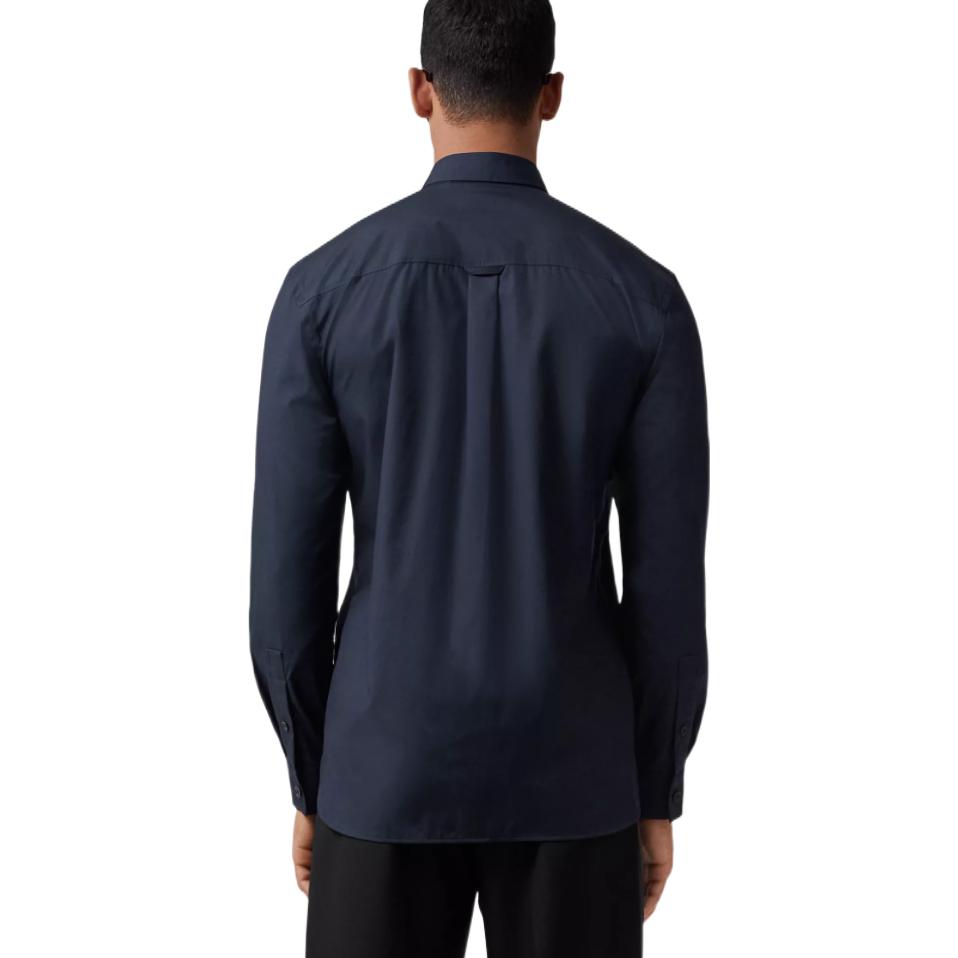 Shop 버버리 FW22 솔리드 네이비 남성용 오크 리프 자수 긴팔 셔츠. 80648761