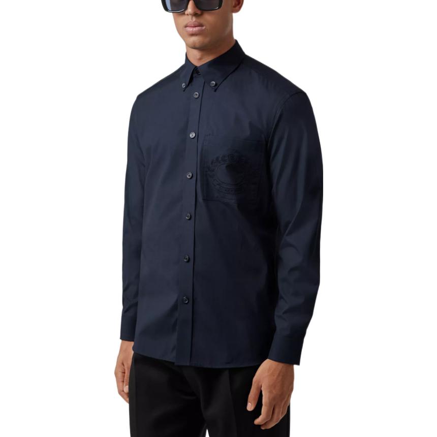 Purchase 버버리 FW22 솔리드 네이비 남성용 오크 리프 자수 긴팔 셔츠. 80648761