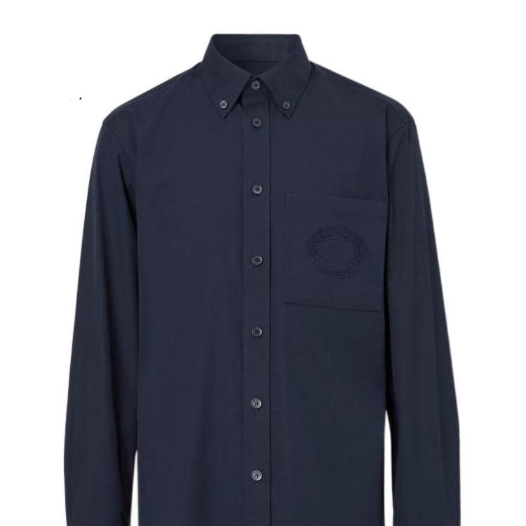 Details for 버버리 FW22 솔리드 네이비 남성용 오크 리프 자수 긴팔 셔츠. 80648761