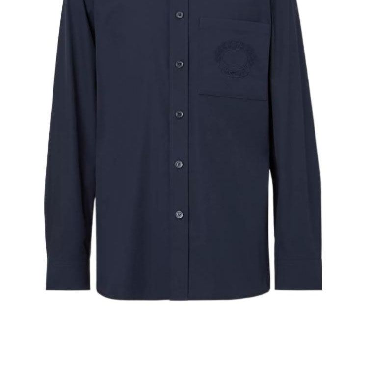 Sizing 버버리 FW22 솔리드 네이비 남성용 오크 리프 자수 긴팔 셔츠. 80648761