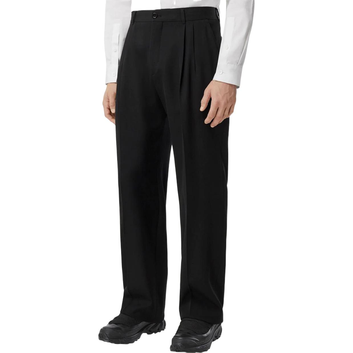 Burberry FW22 Solid Pleated Straight-Leg Wide Casual Pants  Black 80610611 圖 7
