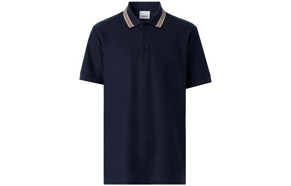 Burberry FW22 Striped Collar Short Sleeve Polo Shirt Navy Blue Mens. 80562221