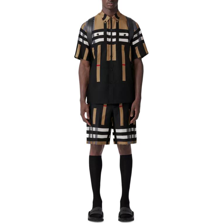 Burberry FW22 Striped Colorblock High-Waisted Casual Shorts Black Men 80549371 圖 4