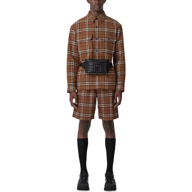 Shop 博柏利2022秋冬复古格纹棉混纺长袖衬衫棕色 80573721