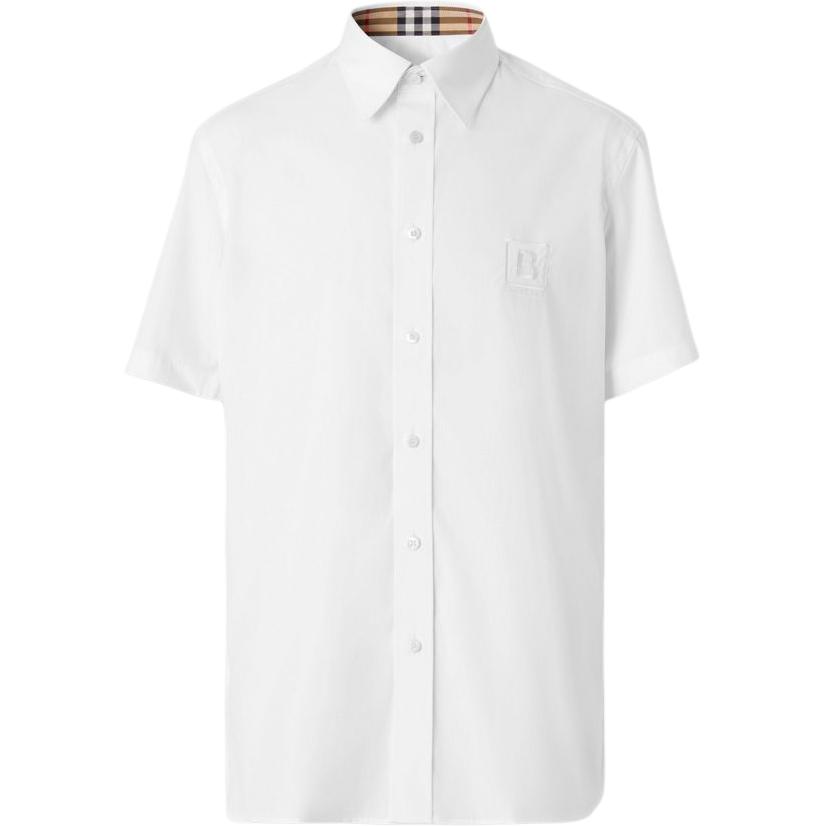 Burberry FW22 White Short-Sleeve Shirt with Logo Embroidery for Men 80618641