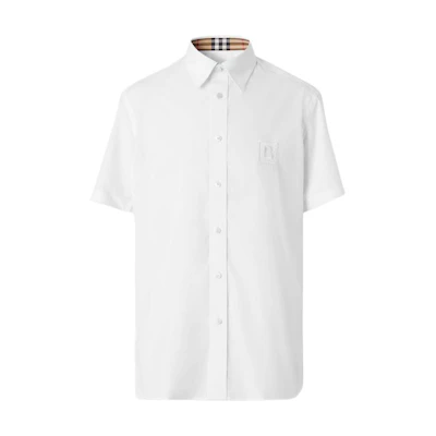 Burberry FW22 White Short-Sleeve Shirt with Logo Embroidery for Men 80618641