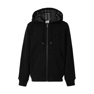 Burberry FW23 Black Hoodie with Letter Embroidery and Drawstring Zip. 80618541