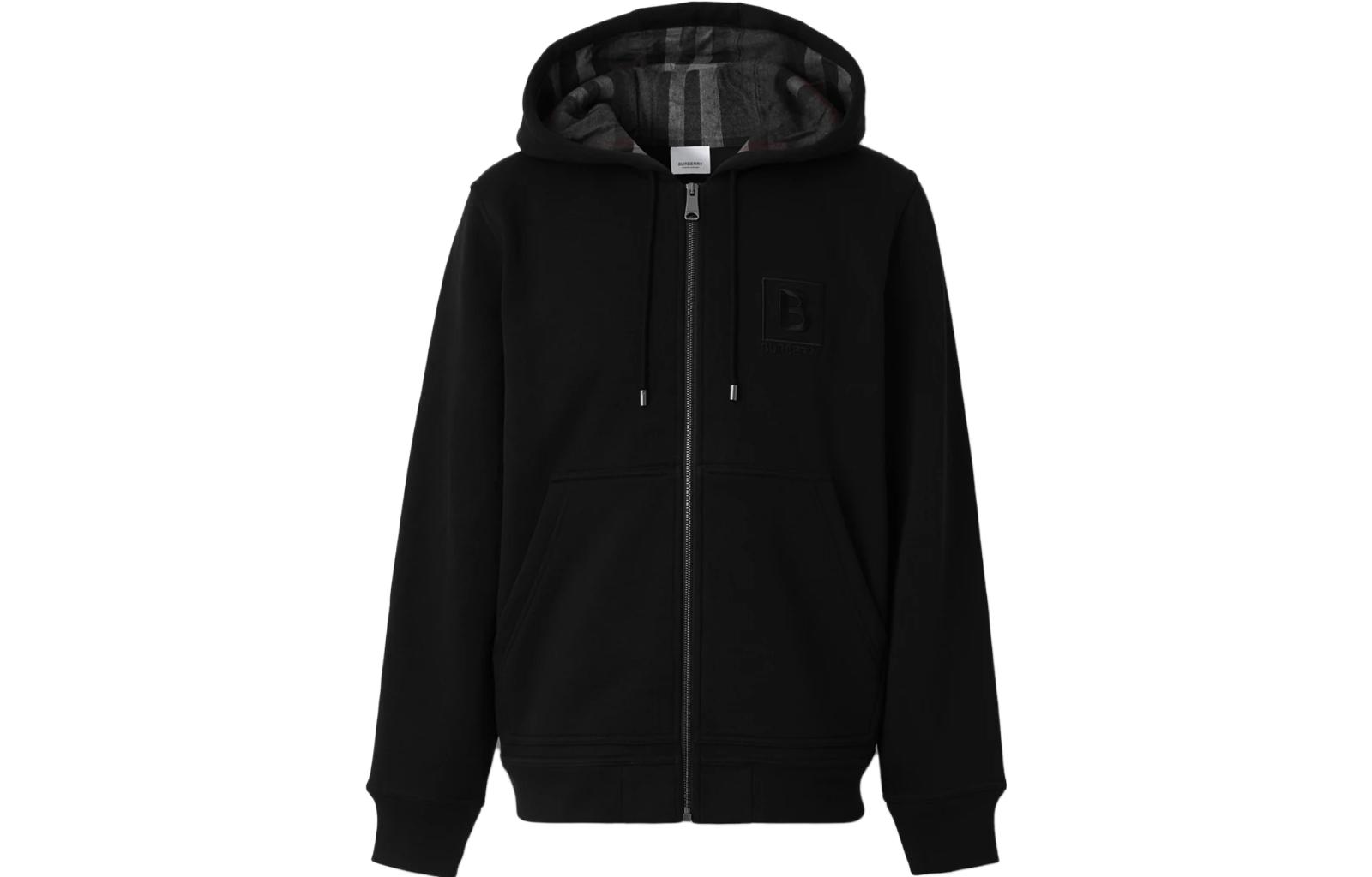 Order Burberry FW23  Black Hoodie with Letter Embroidery and Drawstring Zip. 80618541