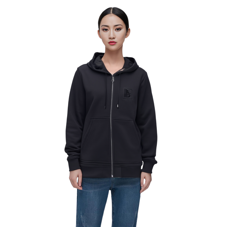 Shop Burberry FW23  Black Hoodie with Letter Embroidery and Drawstring Zip. 80618541