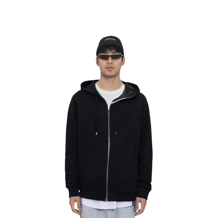 Purchase Burberry FW23  Black Hoodie with Letter Embroidery and Drawstring Zip. 80618541