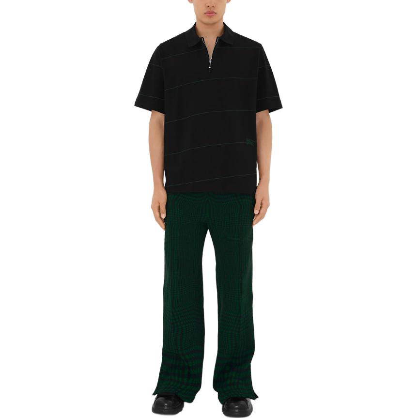 Shop Burberry FW23  Black Logo Embroidered Collared Short Sleeve Polo Shirt 80837181