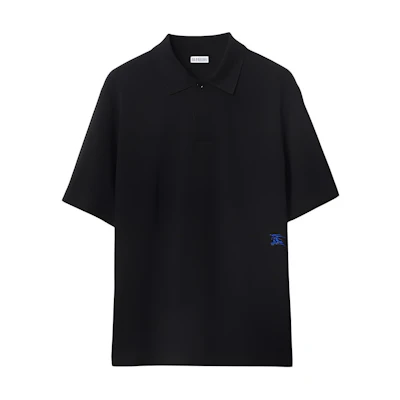 Burberry FW23 Black Polo Shirt with Solid Color and Embroidered Logo. 80836001