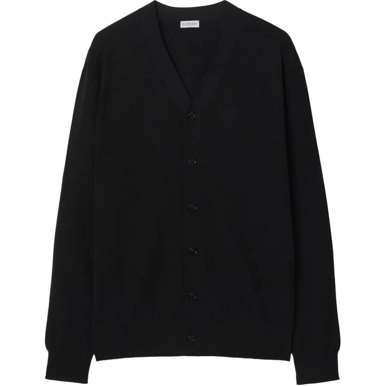Burberry FW23  Black Solid V-Neck Button-Up Knit Cardigan Sweater. 80831781