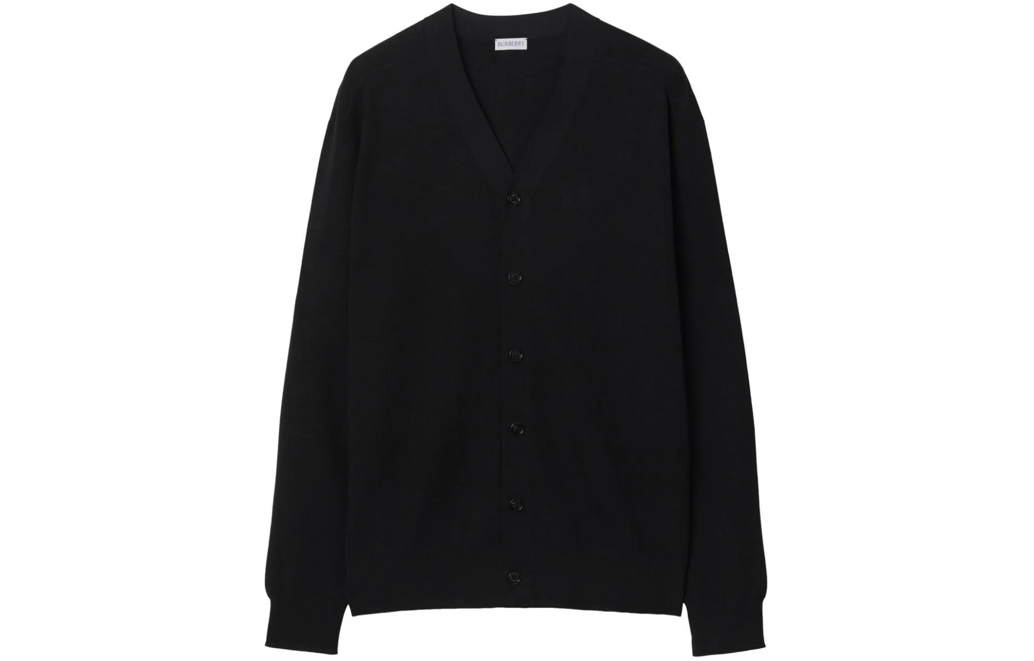 Order Burberry FW23 Hitam Cardigan Rajut V-Neck Kancing Depan. 80831781