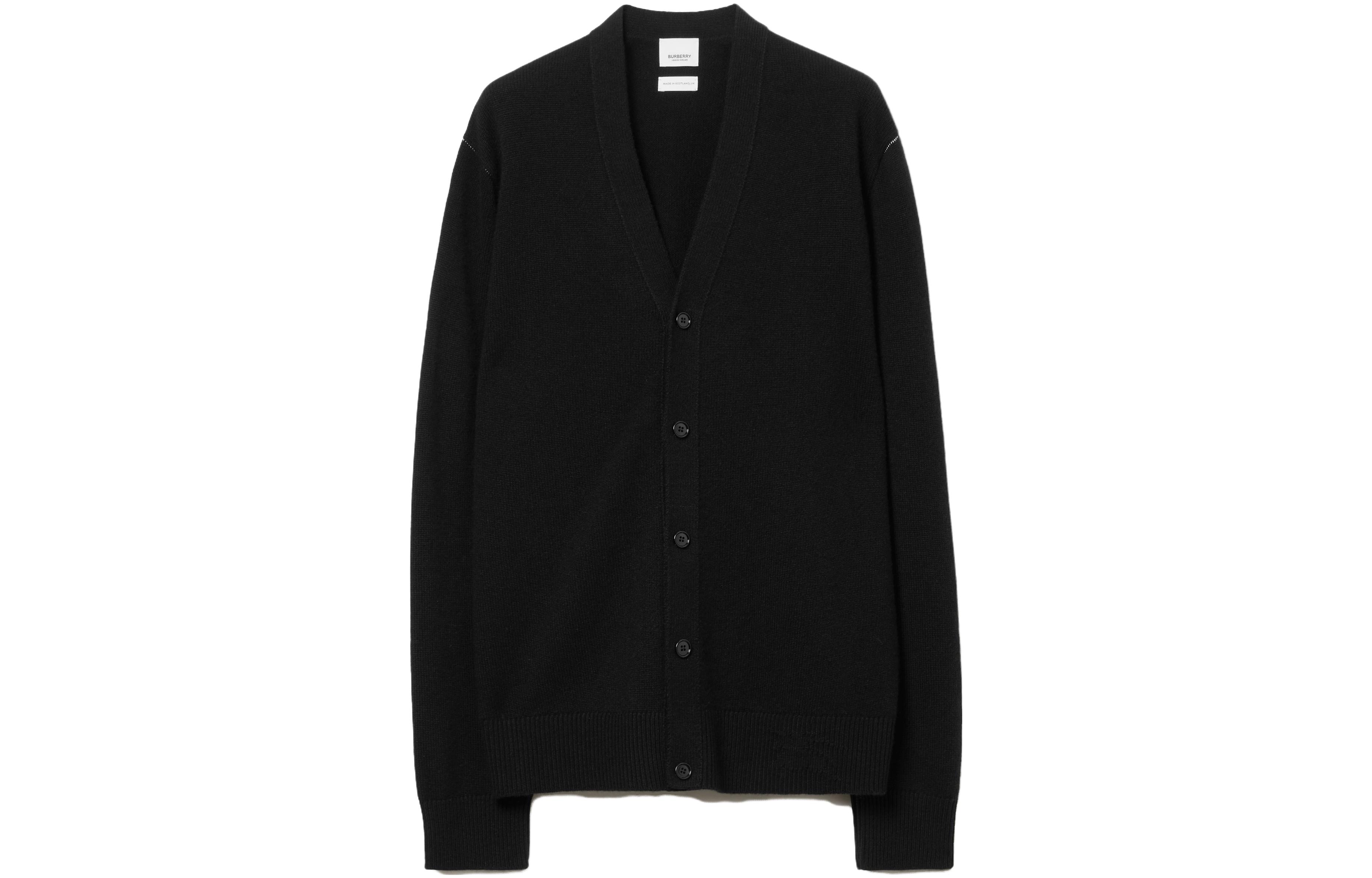 Order Burberry FW23 Kardigan Hitam V-Neck Berbutang Rajutan Button-Up 80721101