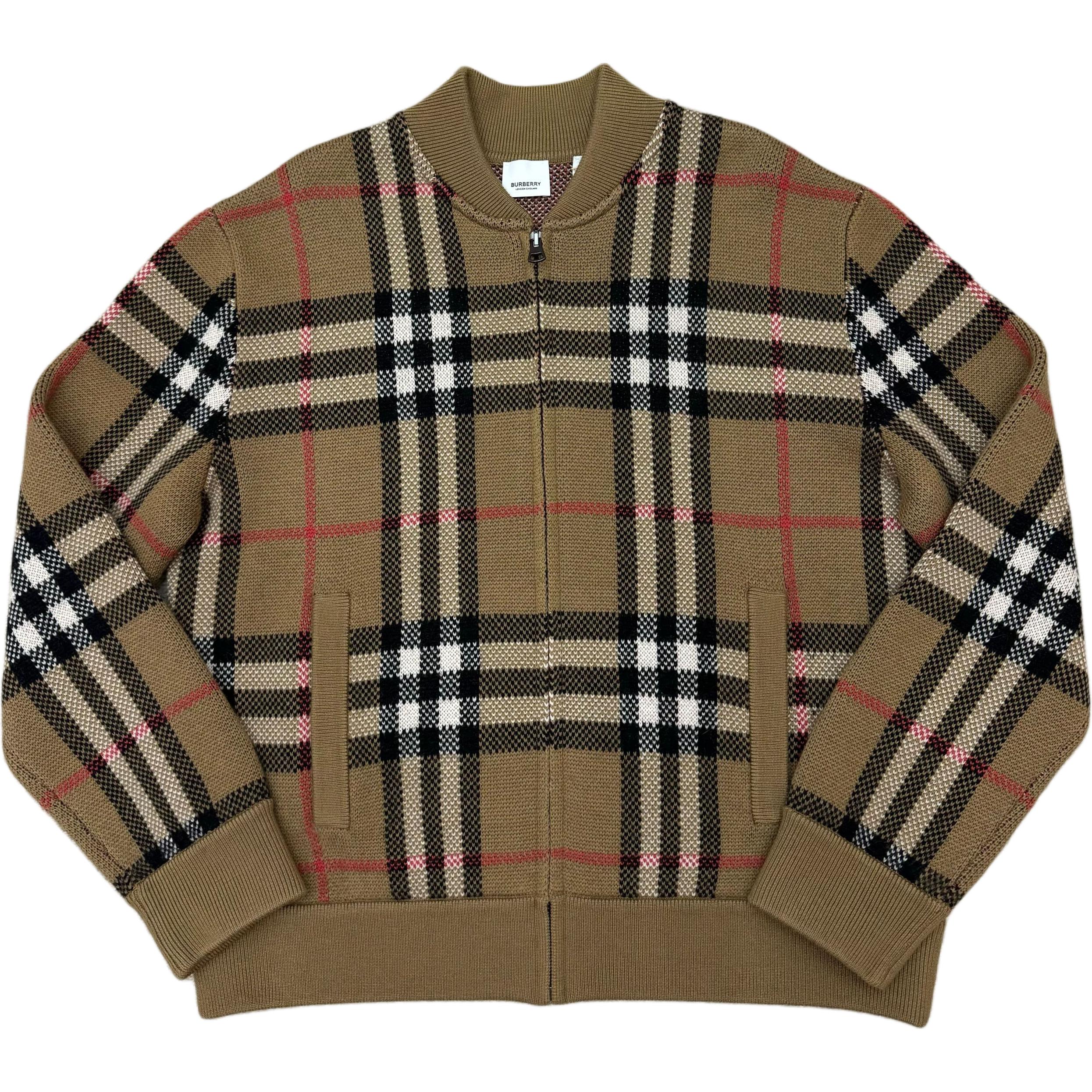 Order Burberry FW23 棕色格紋拉鍊開衫針織毛衣. 80911641