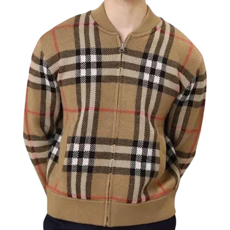 Purchase Burberry FW23 棕色格紋拉鍊開衫針織毛衣. 80911641