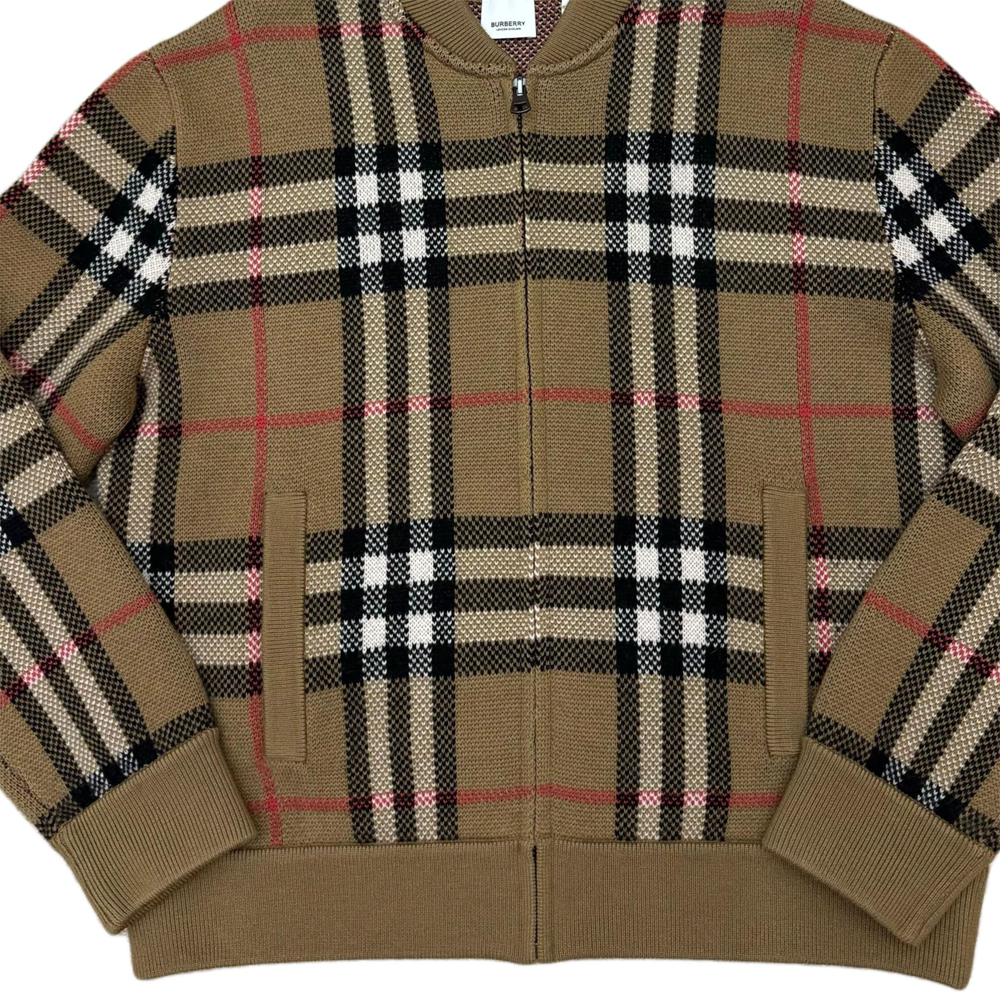 Details for Burberry FW23 棕色格紋拉鍊開衫針織毛衣. 80911641